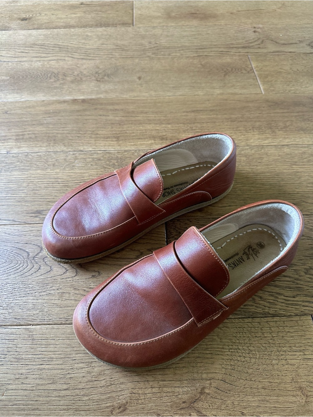 Anya’s Shop Handmade Genuine Brown Leather Loafers Shoes Sz 39